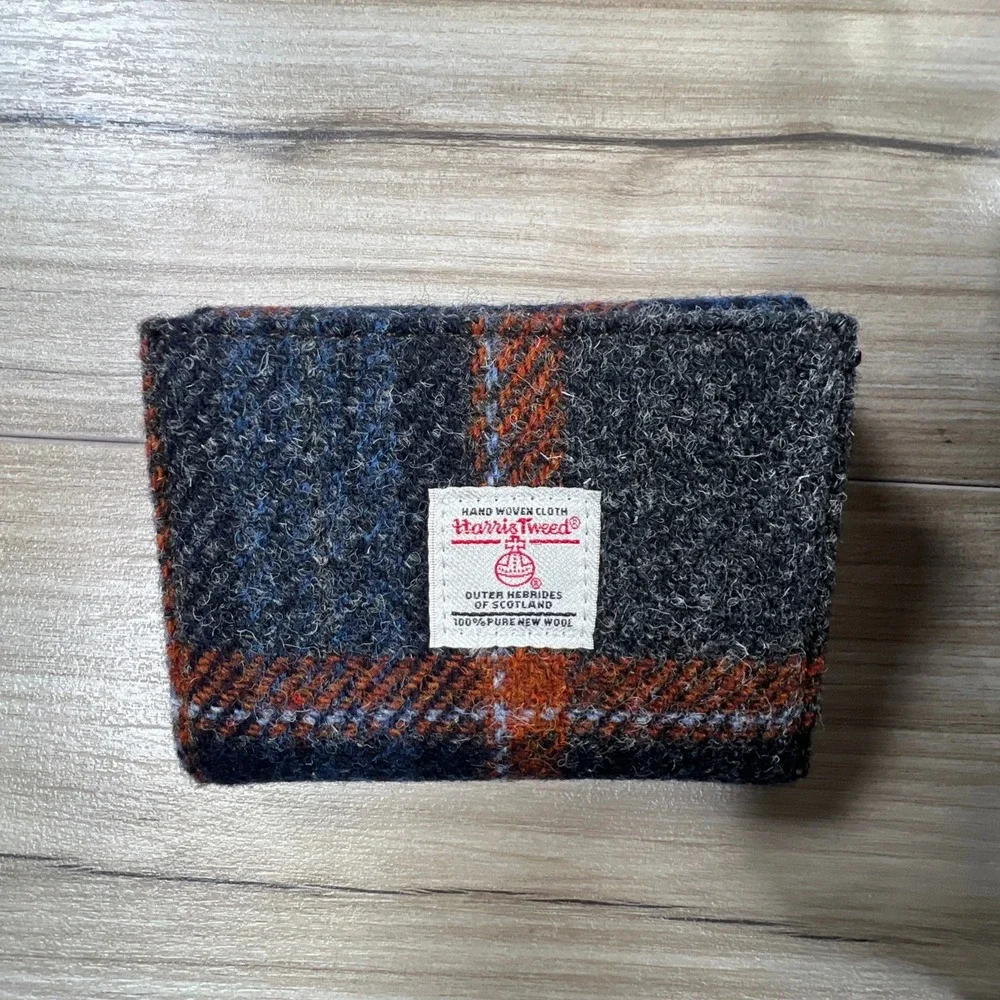 Glenn Appin Harris Tweed Wool Plaid Satchel Handbag and Wallet Set Blue Orange